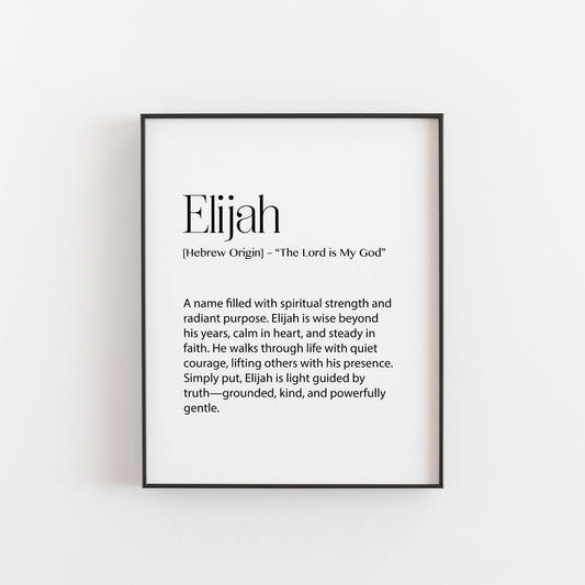 Elijah – Personalised Name Meaning Definition Print | Modern Wall Art
