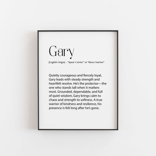 Gary – Personalised Name Meaning Definition Print | Modern Wall Art
