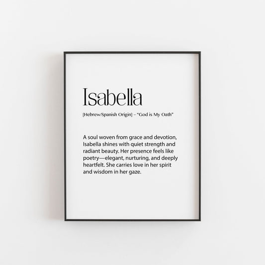 Isabella – Personalised Name Meaning Definition Print | Modern Wall Art
