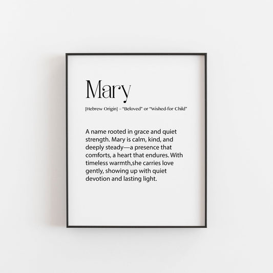 Mary Name Meaning Print | Elegant Personalised Wall Art for Girls or Nursery