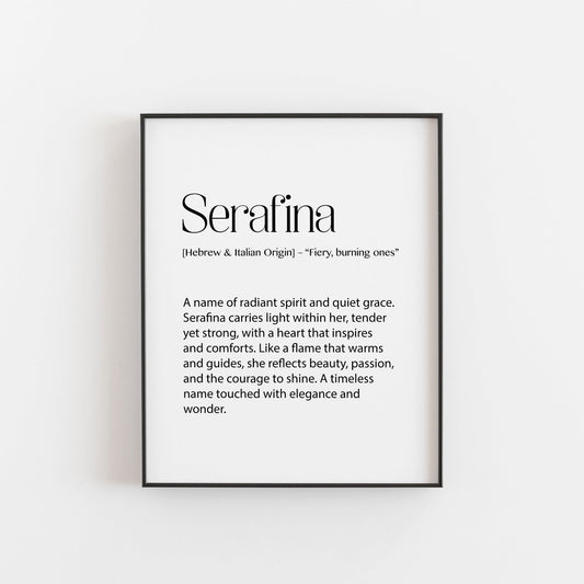 Serafina Name Meaning Print | Elegant Personalised Wall Art for Girls or Nursery