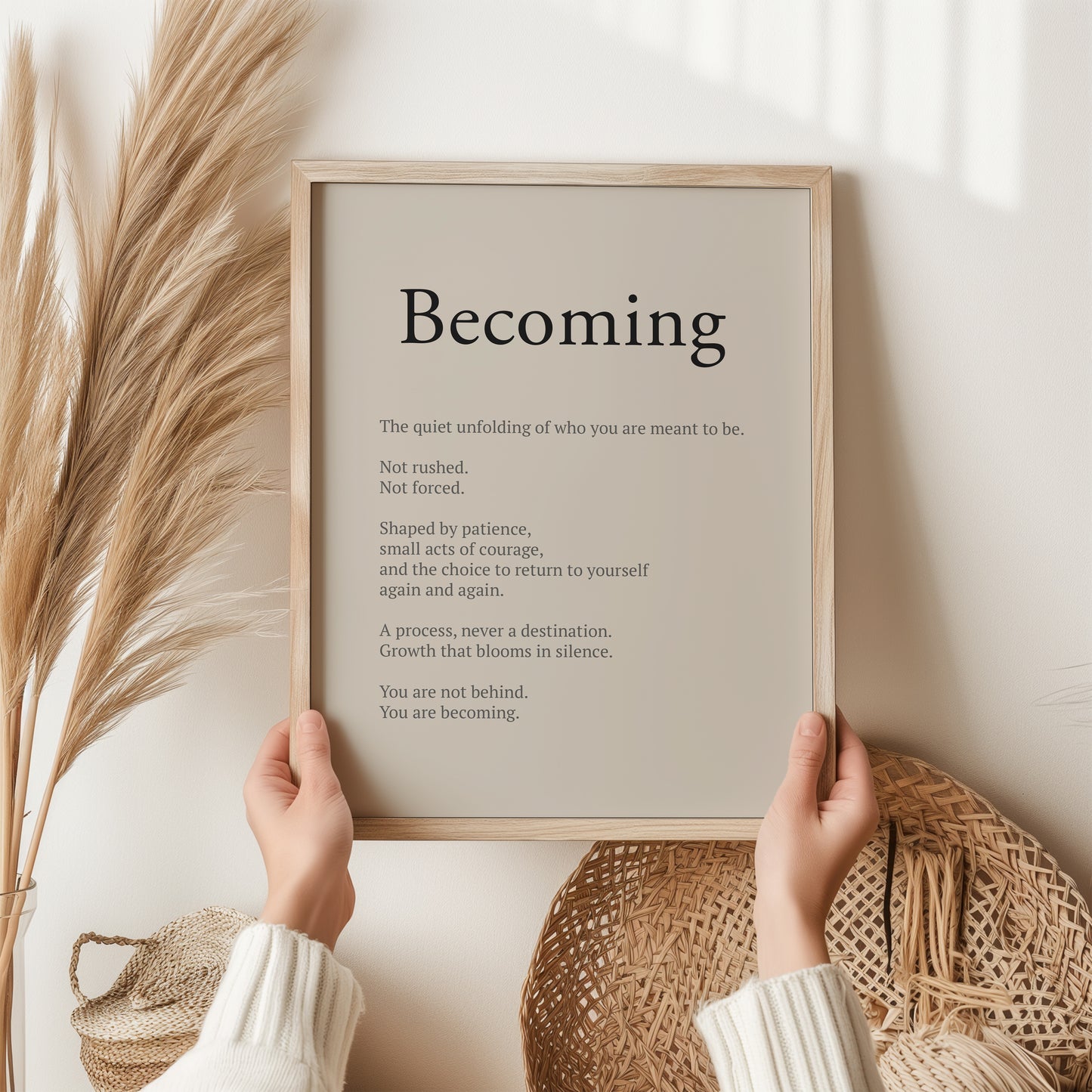 Becoming Print | Inspirational Quote Wall Art | Self Growth Poster | Minimalist Typography Print | Mental Health Decor | Gift for Her