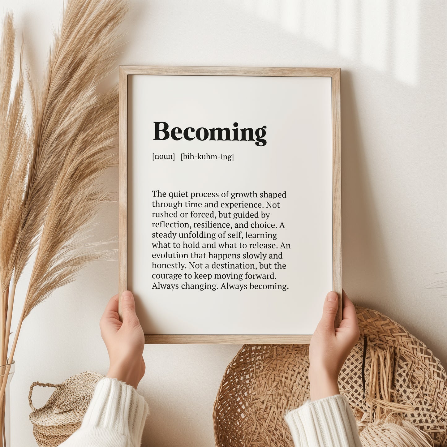 Becoming Definition Print | Inspirational Wall Art | Minimalist Quote Poster | Neutral Home Decor