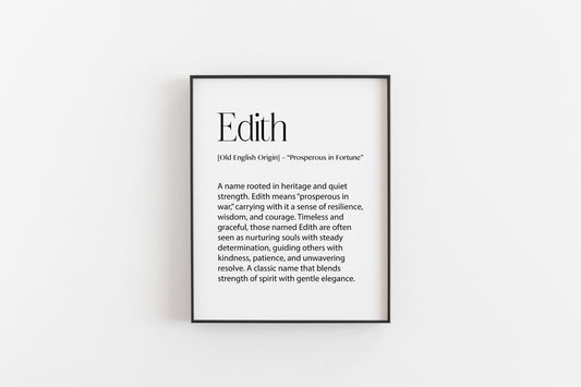 Edith Name Meaning Print | Elegant Personalised Wall Art for Girls or Nursery