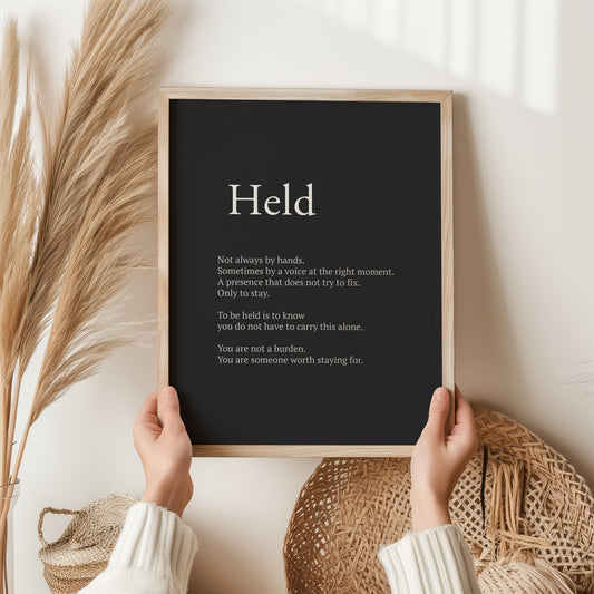 Held Definition Print | Inspirational Wall Art Gift | Mental Health Poster