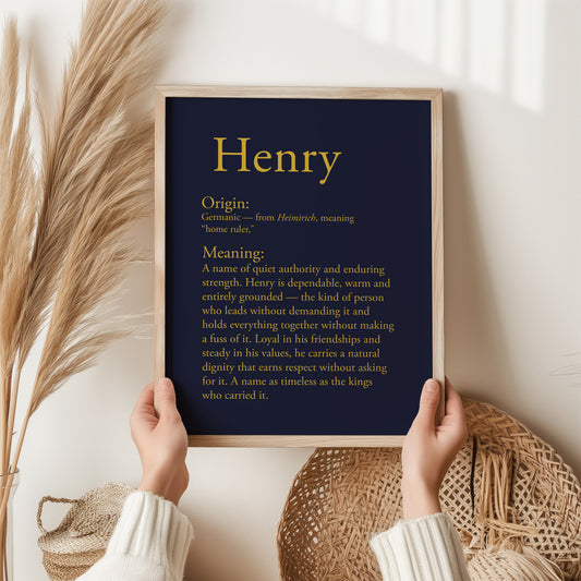Henry Name Meaning Print | Personalised Wall Art Gift | Name Definition Poster
