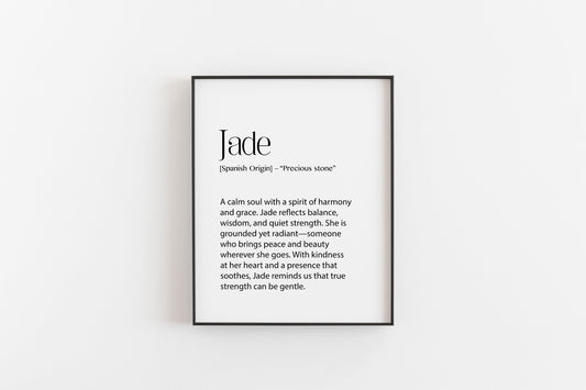 Jade Name Meaning Print – Personalised Wall Art, Nursery Decor & Gift