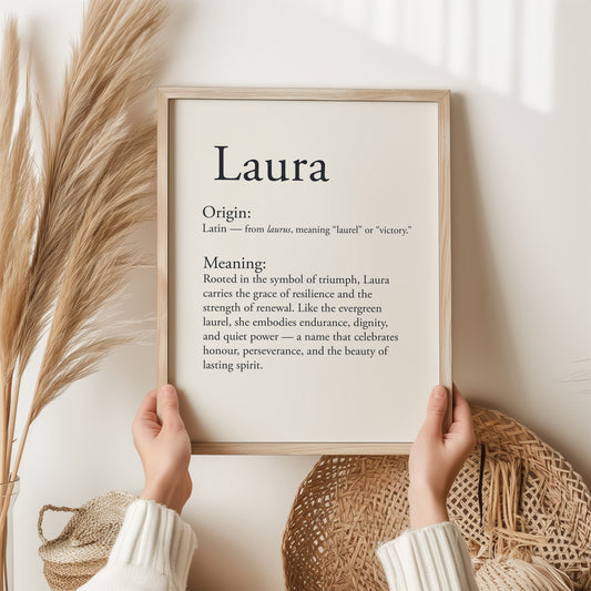 Laura Name Meaning Print | Personalised Wall Art Gift | Latin Name Definition Poster