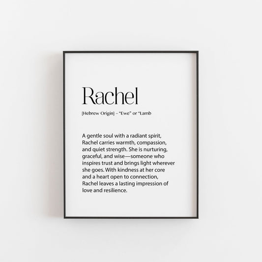 Rachel Name Meaning Print | Elegant Personalised Wall Art for Girls or Nursery