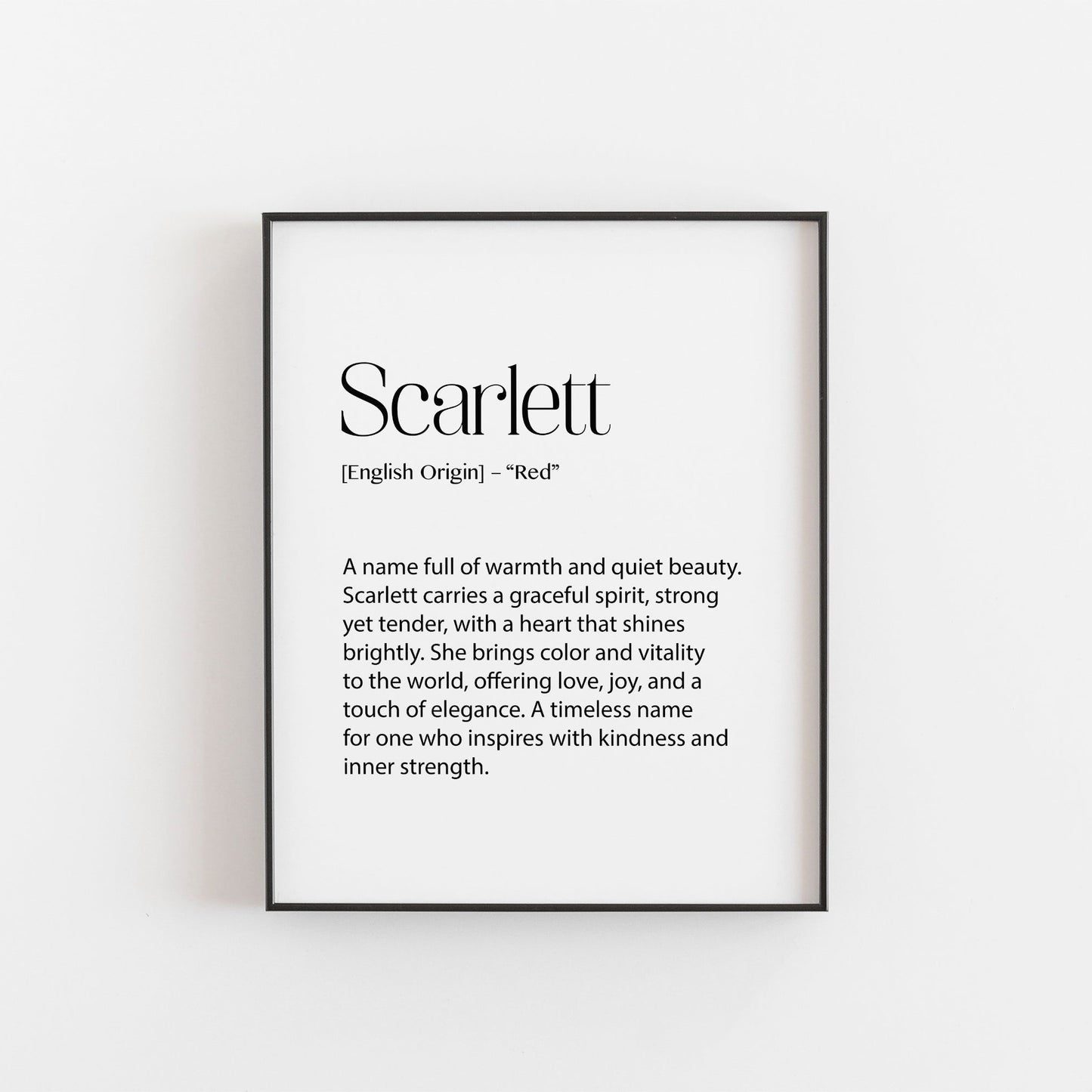 Scarlett Name Meaning Print | Elegant Personalised Wall Art for Girls or Nursery